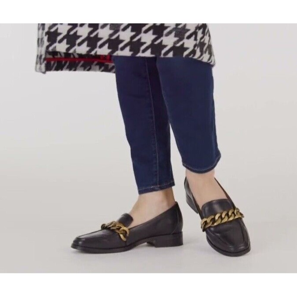 Vionic Mizelle Women's Black Leather Chunky Chain Buckle Loafer Size 9 EUC!!